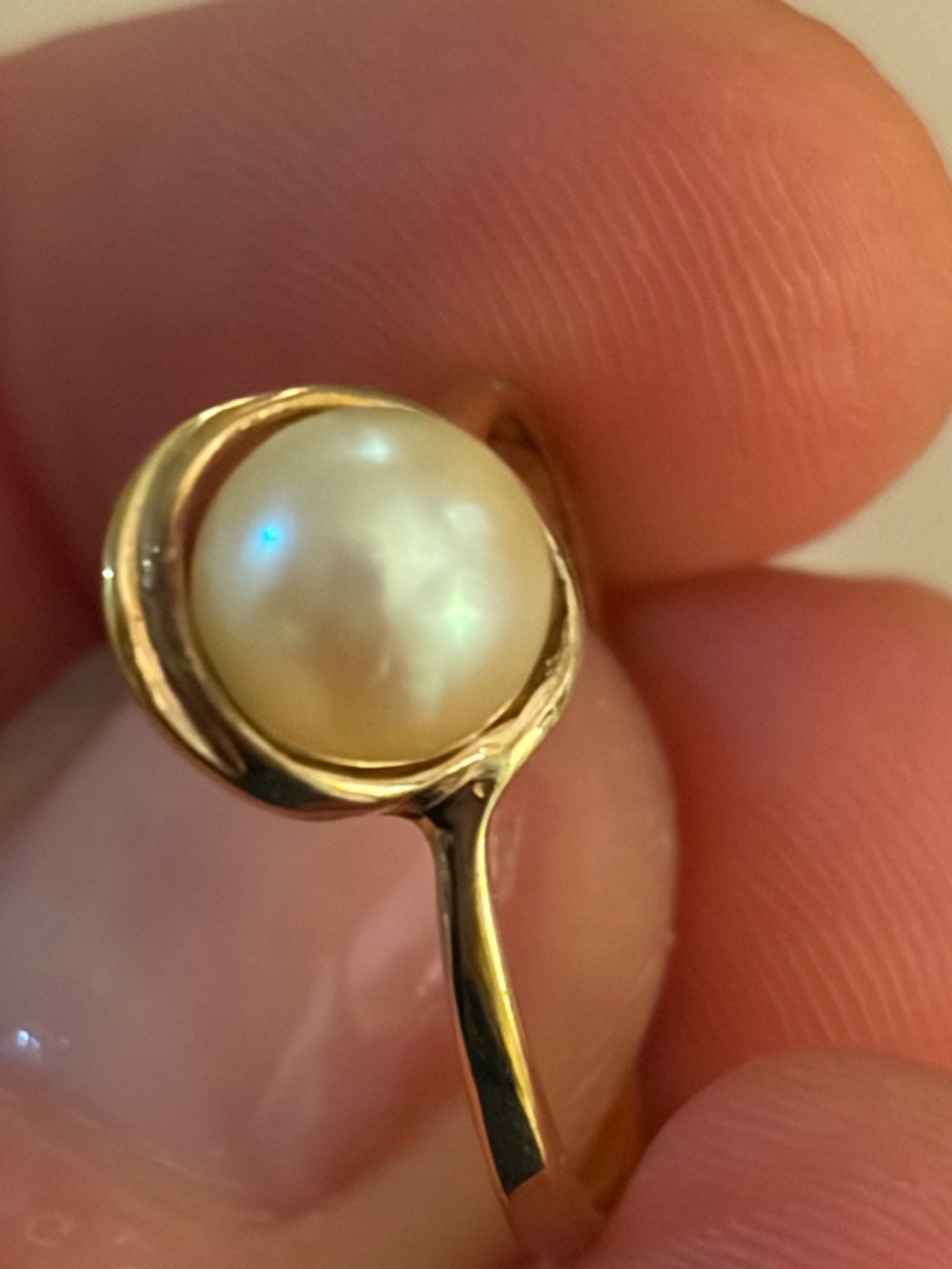 Gold-colored (stamped sterling) Pearl Ring —size 6-1/4
